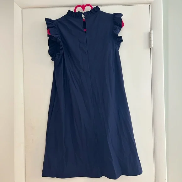 Jude Connally Navy Ruffle Dress, M - Picture 2 of 5